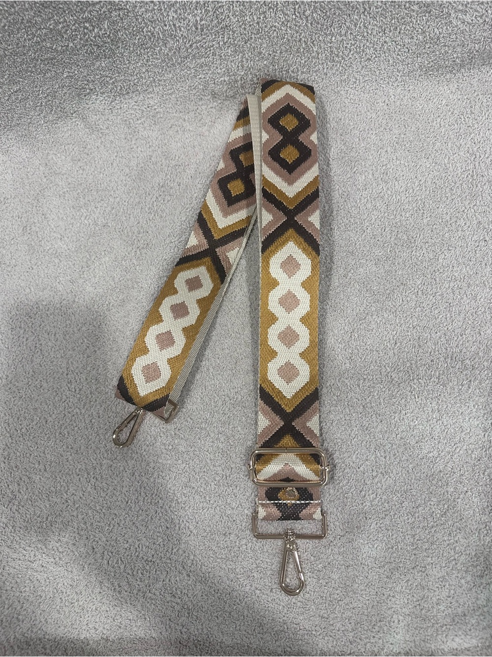 NEW Geometric Woven Bag Strap in Mustard, Taupe & Cream Pom Pom London